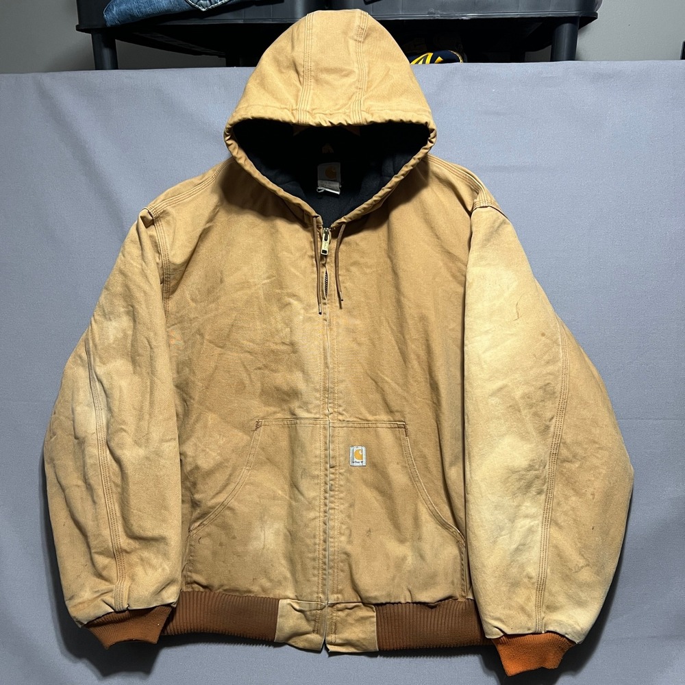 Carhartt J140 Duck Active Jacket Brown Flannel Lined Hooded Work Coat Mens 4XL